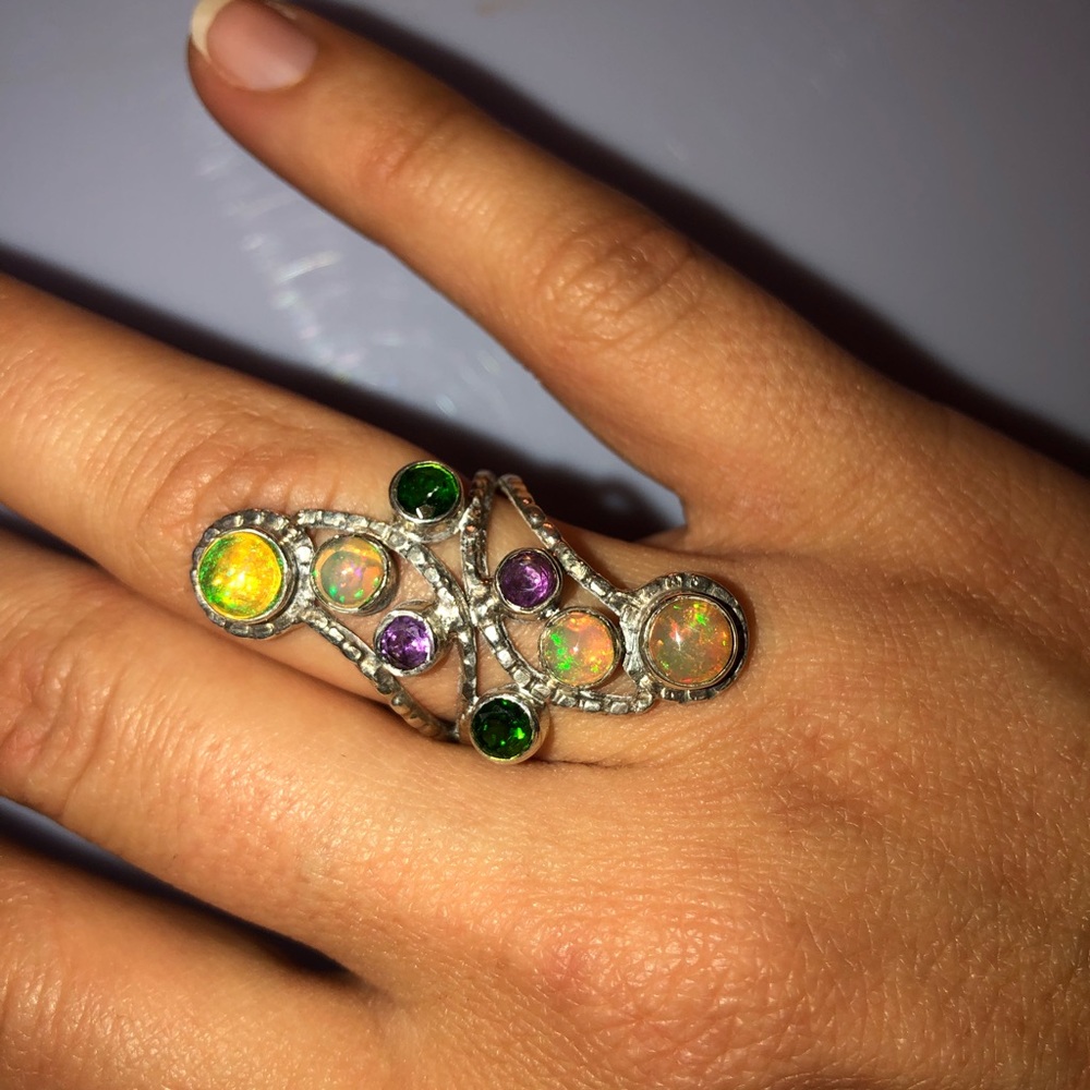 African opal sterling silver handmade unique size7